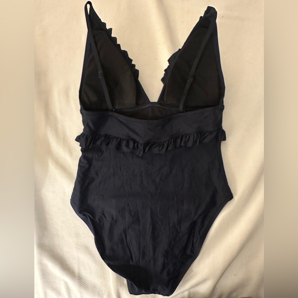 J. Crew Navy Ruffle Deep-V One-Piece Swimsuit - Picture 6 of 9